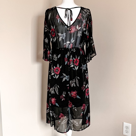 EUC Charming Charlie Black Maxi Length Tie-Back Floral Print Dress (Size Large) - Picture 4 of 9